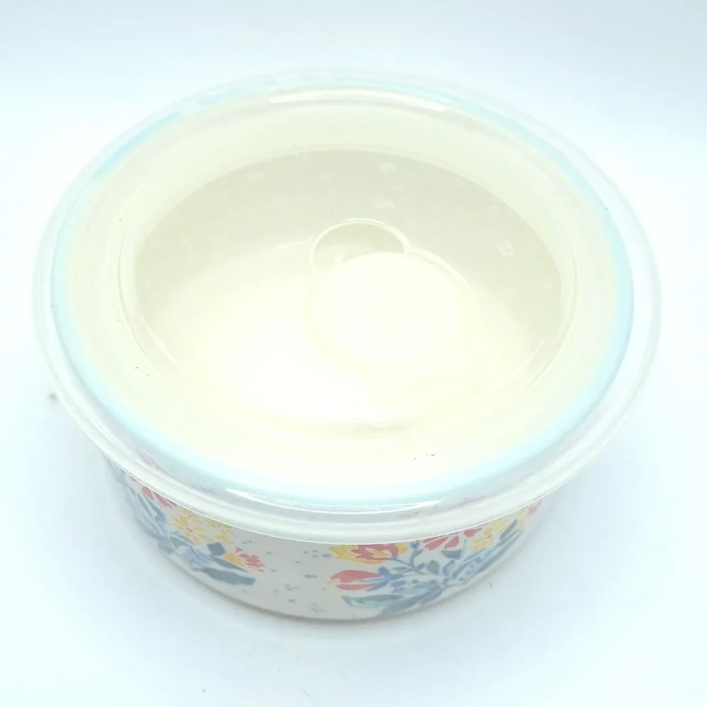 The Pioneer Woman Stoneware Storage Bowl Small White Floral Vented Lid Vintage